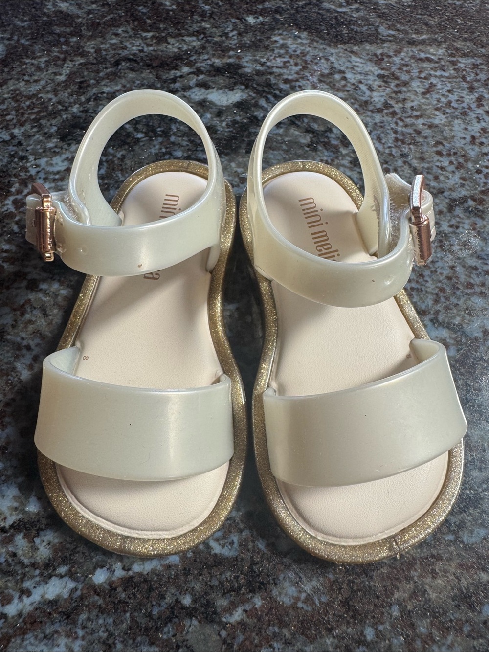Mini Melissa Mar Sandal in White/Gold Glitter size 5 baby/ toddler